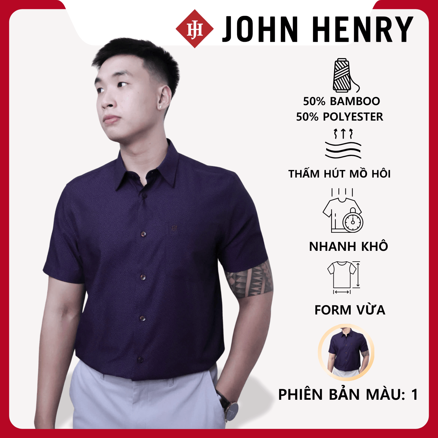 Áo Sơ Mi Nam Tay Ngắn Họa Tiết Form Ôm Vừa WS25FH58C-CFBB