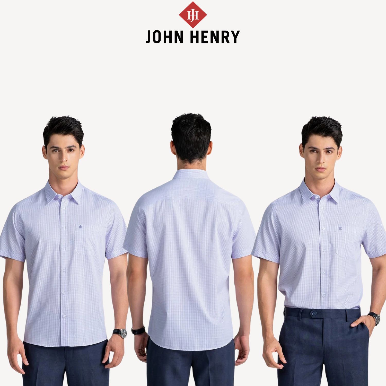 Áo Sơ Mi Nam Tay Ngắn John Henry họa tiết Caro WS25SS36T-SDBB