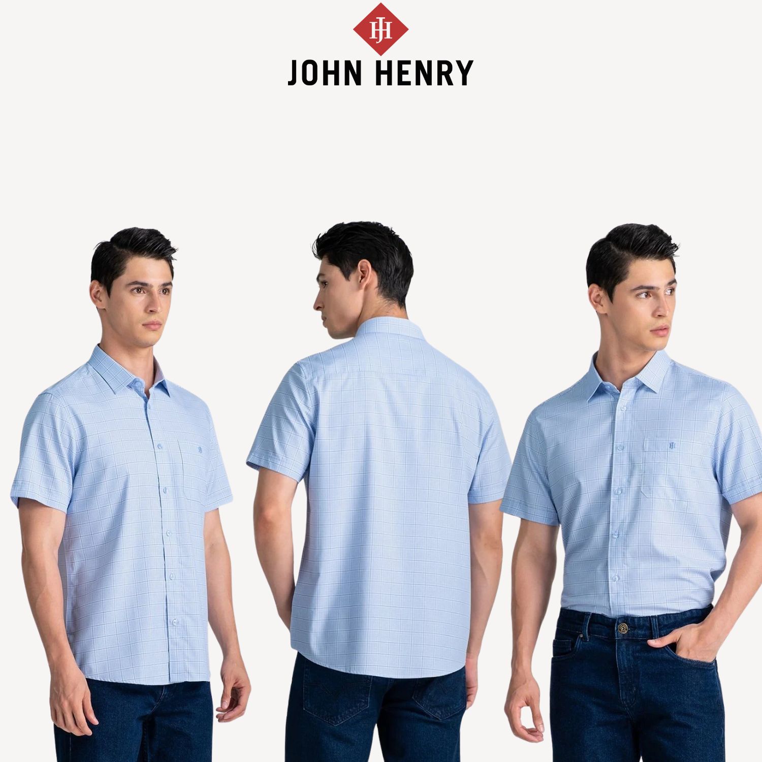 Áo Sơ Mi Nam Tay Ngắn John Henry, họa tiết Caro WS25SS37T-SDBB