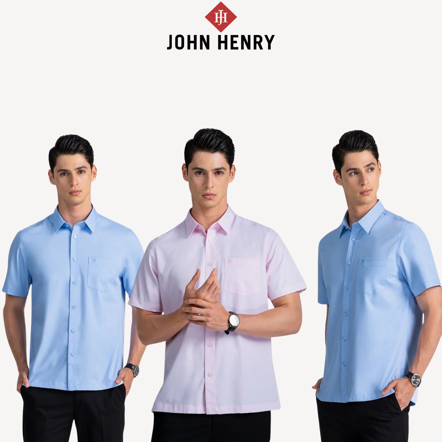 Áo Sơ Mi Nam Tay Ngắn John Henry Trơn Không Họa Tiết WS25FH71P-SDBBEX