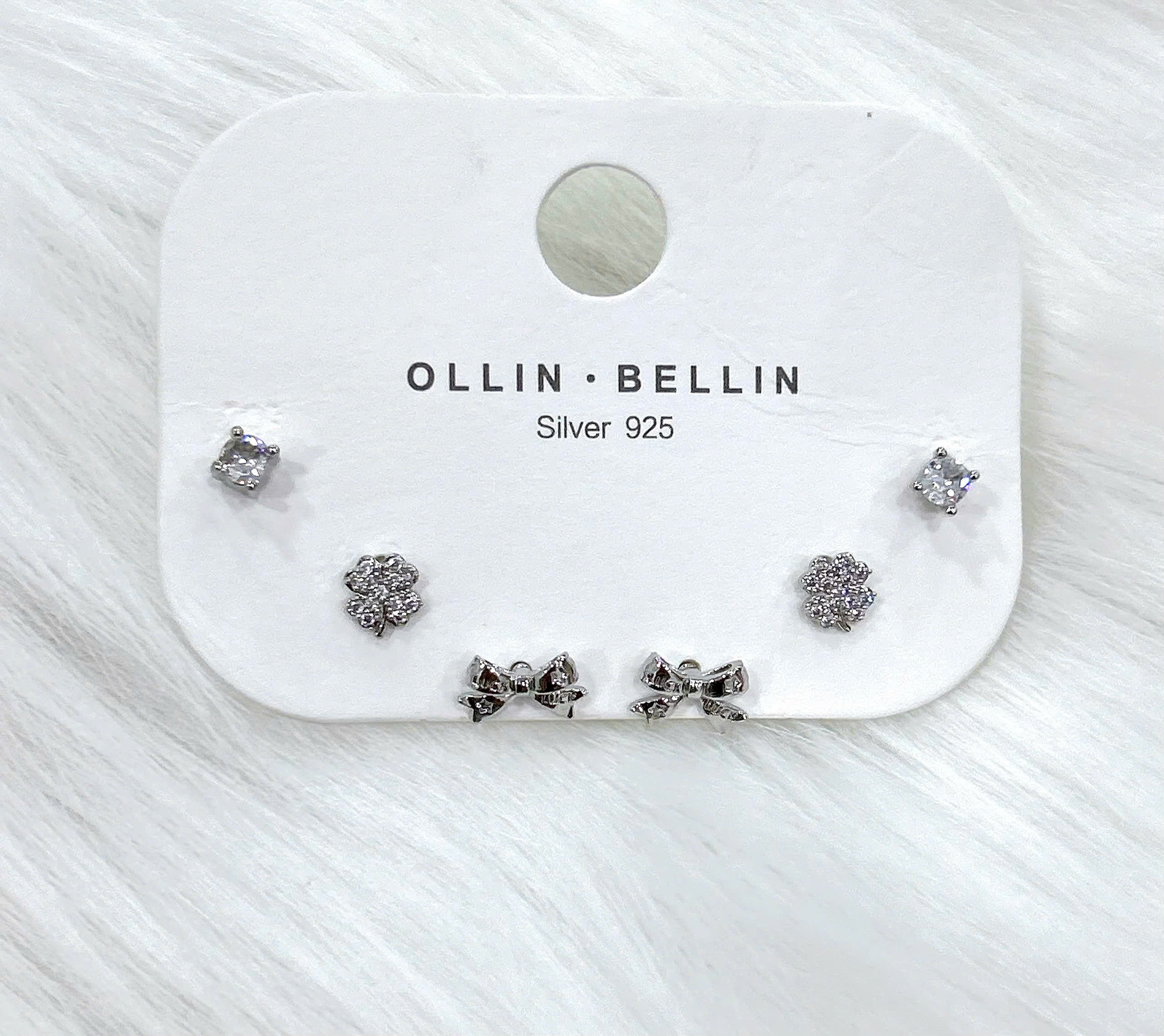 Bông tai Bạc - TM027 - 3 cặp cỏ 4 lá và nơ