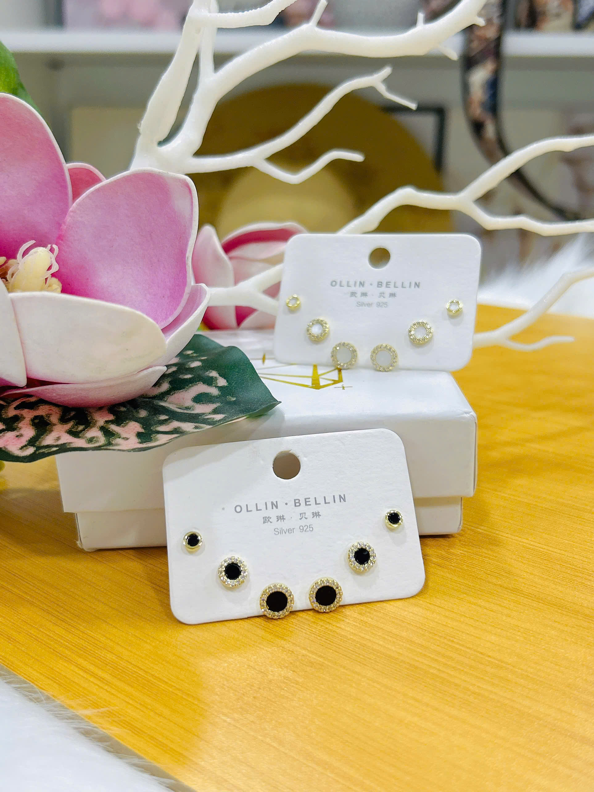 Bông tai Bạc - TM025 - 3 cặp bông tai tròn đính đá