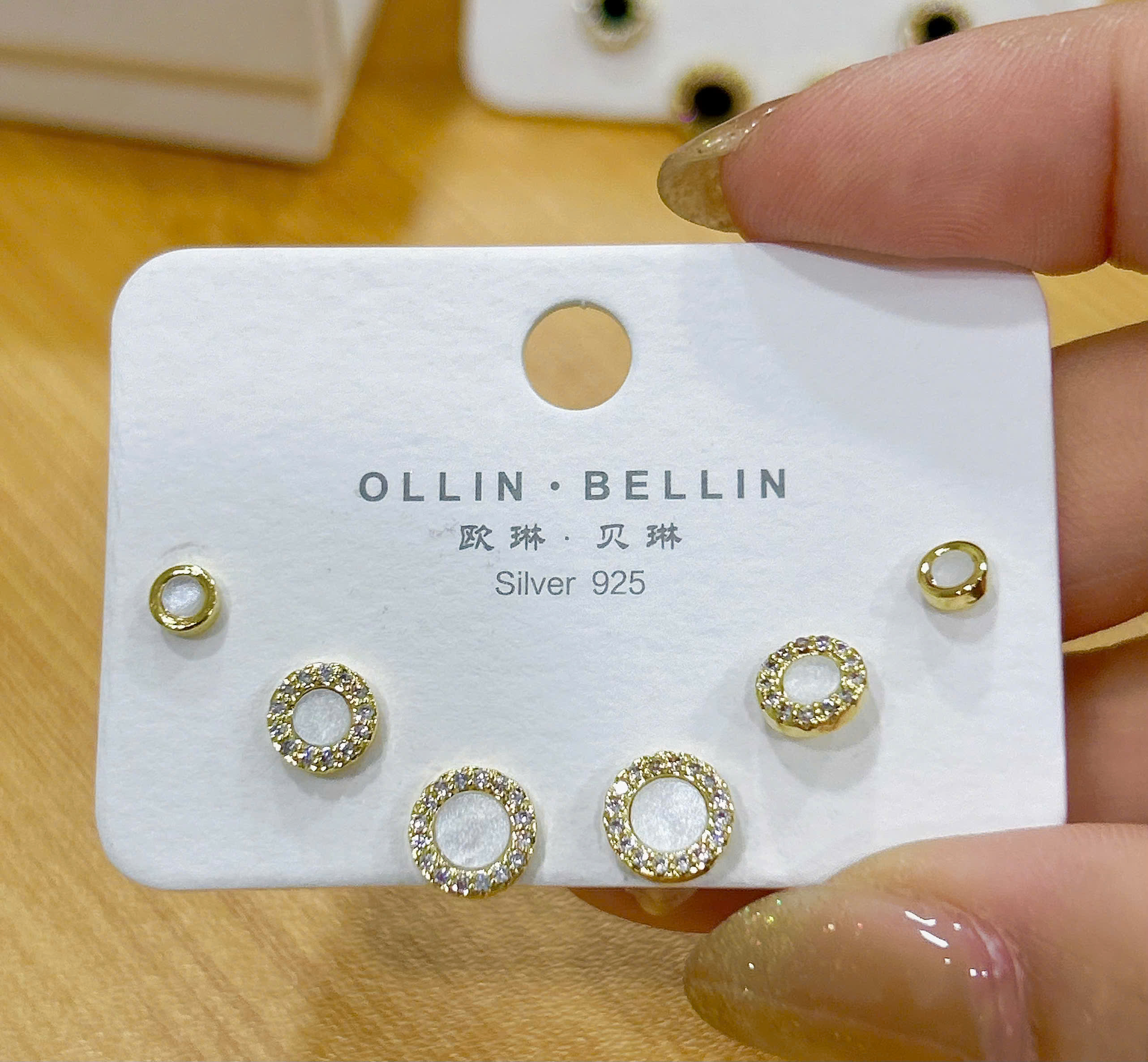 Bông tai Bạc - TM025 - 3 cặp bông tai tròn đính đá