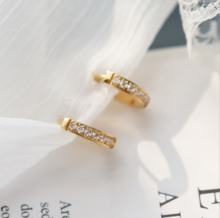 Bông tai Titan - TB127 - khoen tròn đính đá tinh xảo