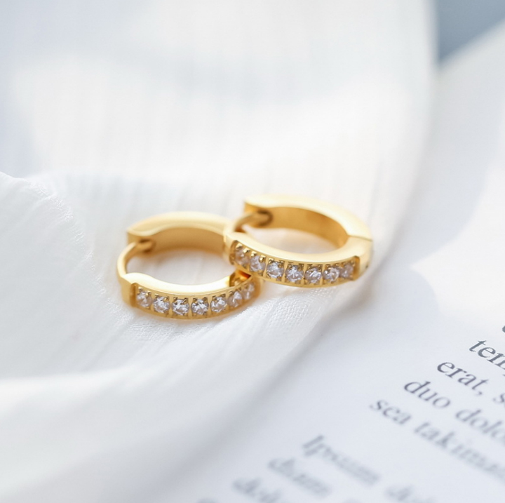 Bông tai Titan - TB127 - khoen tròn đính đá tinh xảo