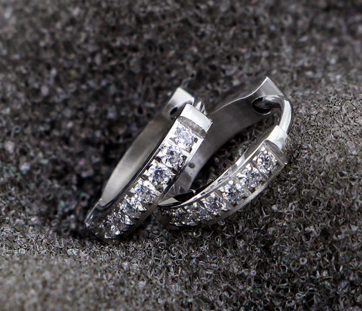 Bông tai Titan - TB127 - khoen tròn đính đá tinh xảo