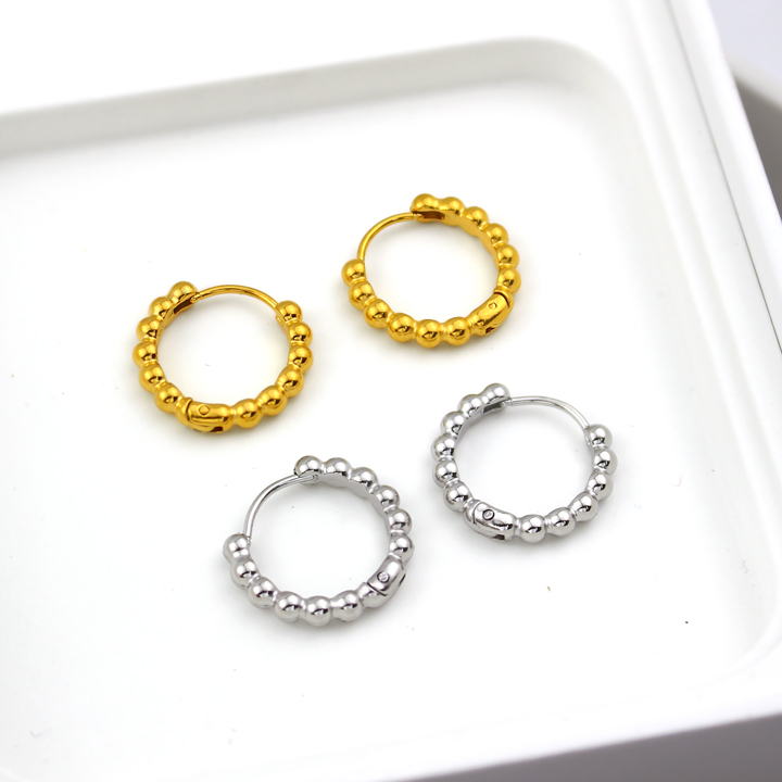 Bông tai Titan - TB204 - khoen tròn họa tiết bi