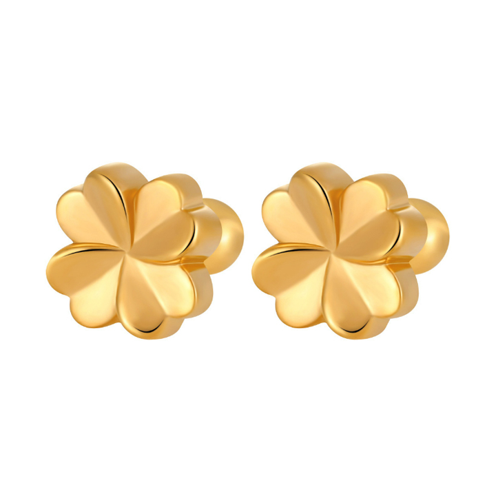 Bông tai Titan  - TB241 - cỏ 4 lá may mắn đít vặn tròn