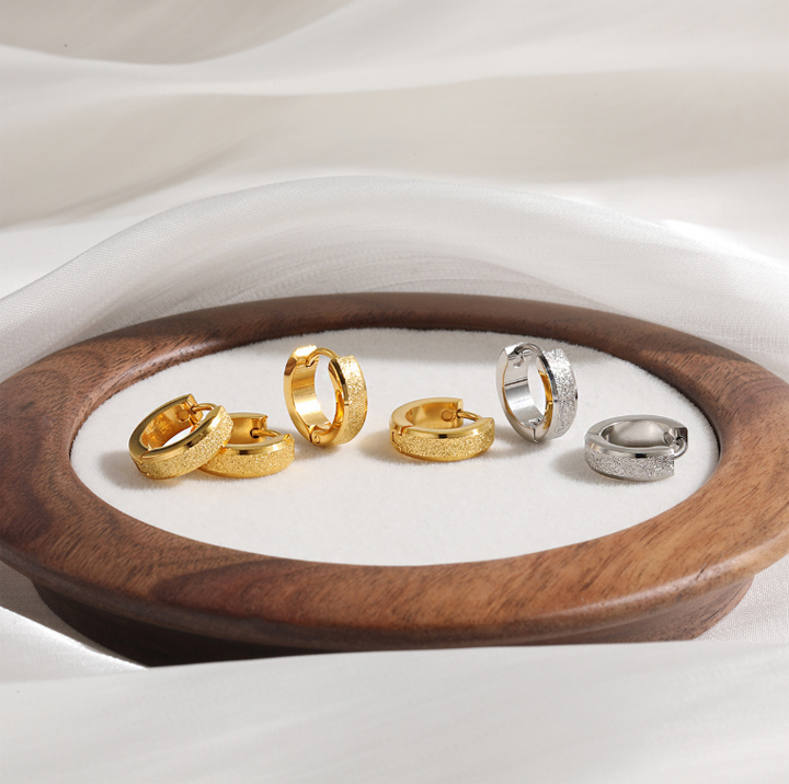 Bông tai Titan - TB273 - Khoen tròn phun cát nhám