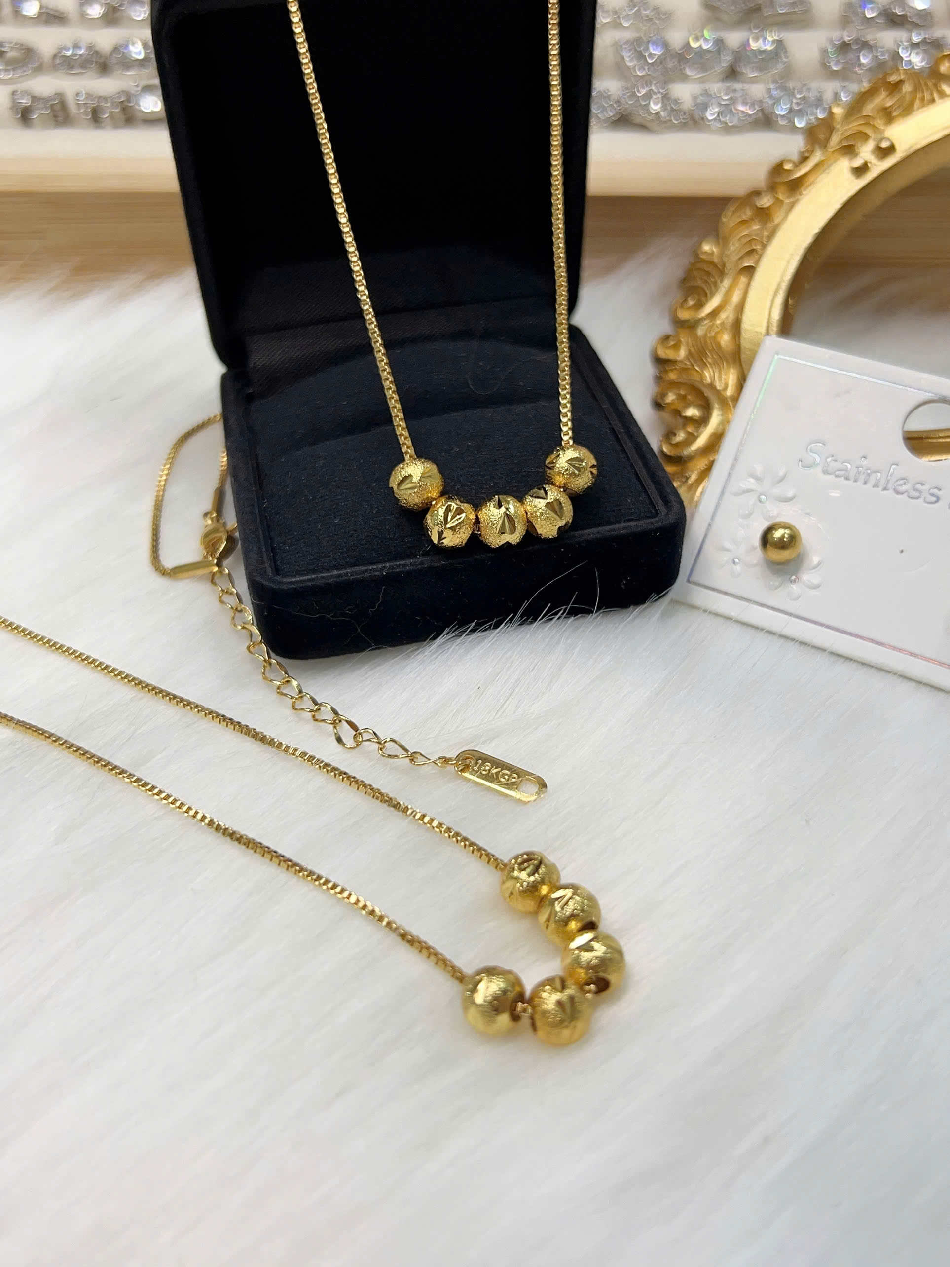 Set trang sức Titan - dây chuyền bi 6ly khắc máy & bông tai bi 5ly