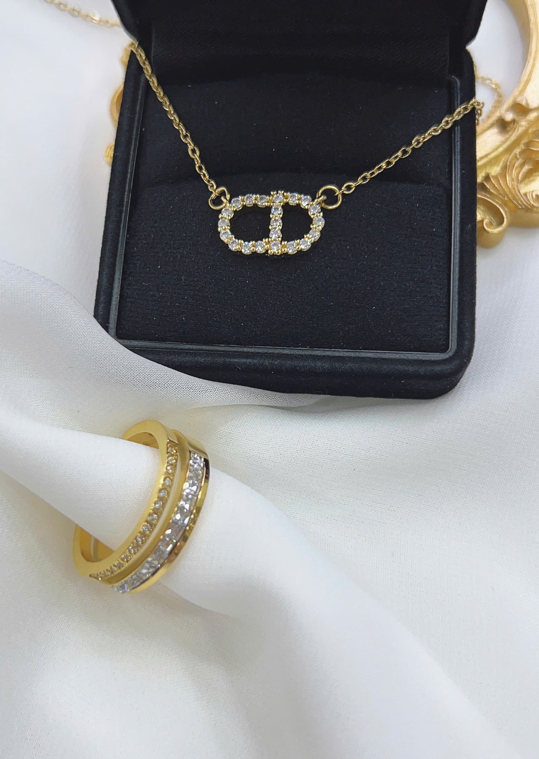 Dây chuyền Titan - TM041 - mặt CD đính full kim