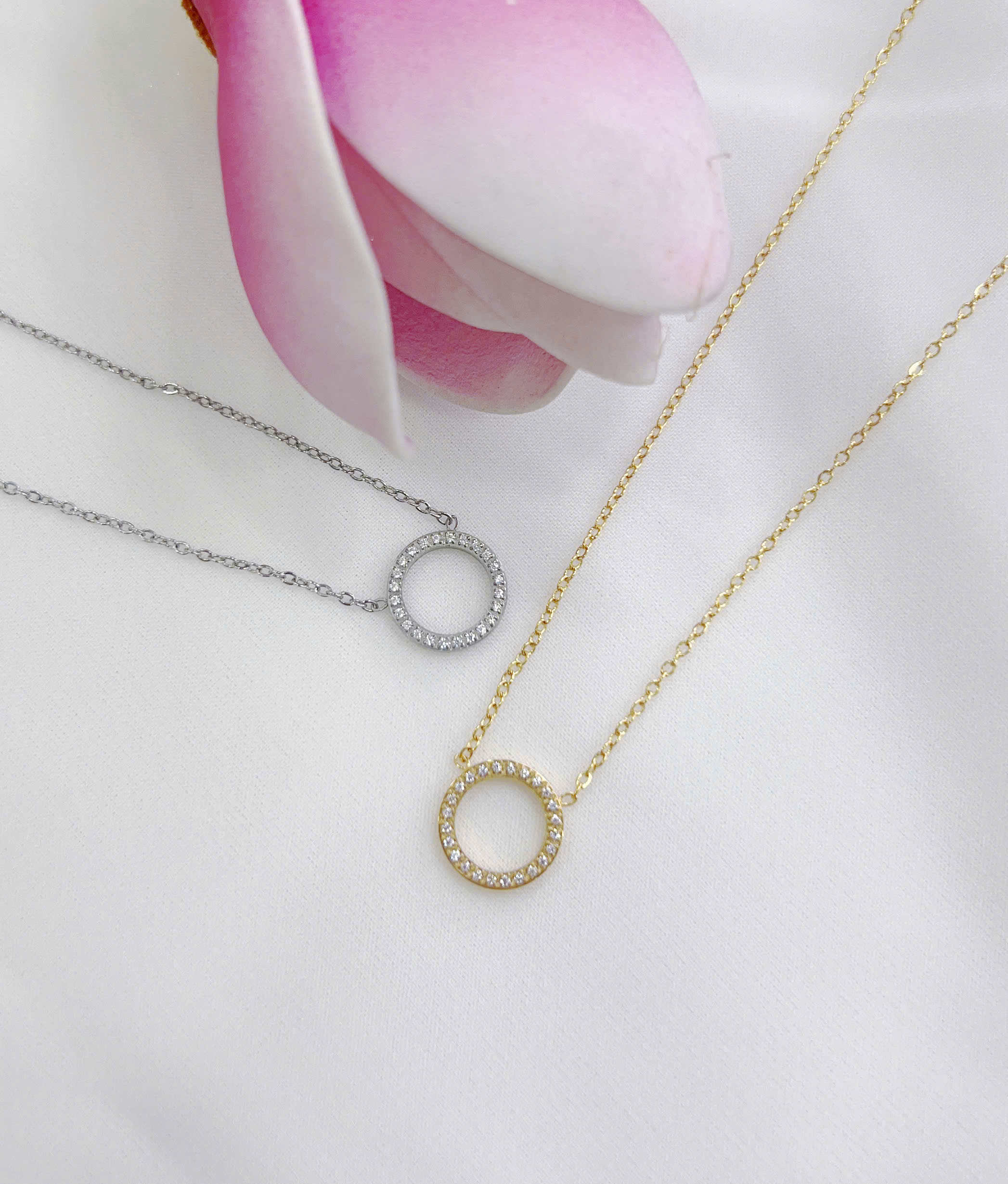 Dây chuyền Titan - TN436 - Vòng tròn đính kim