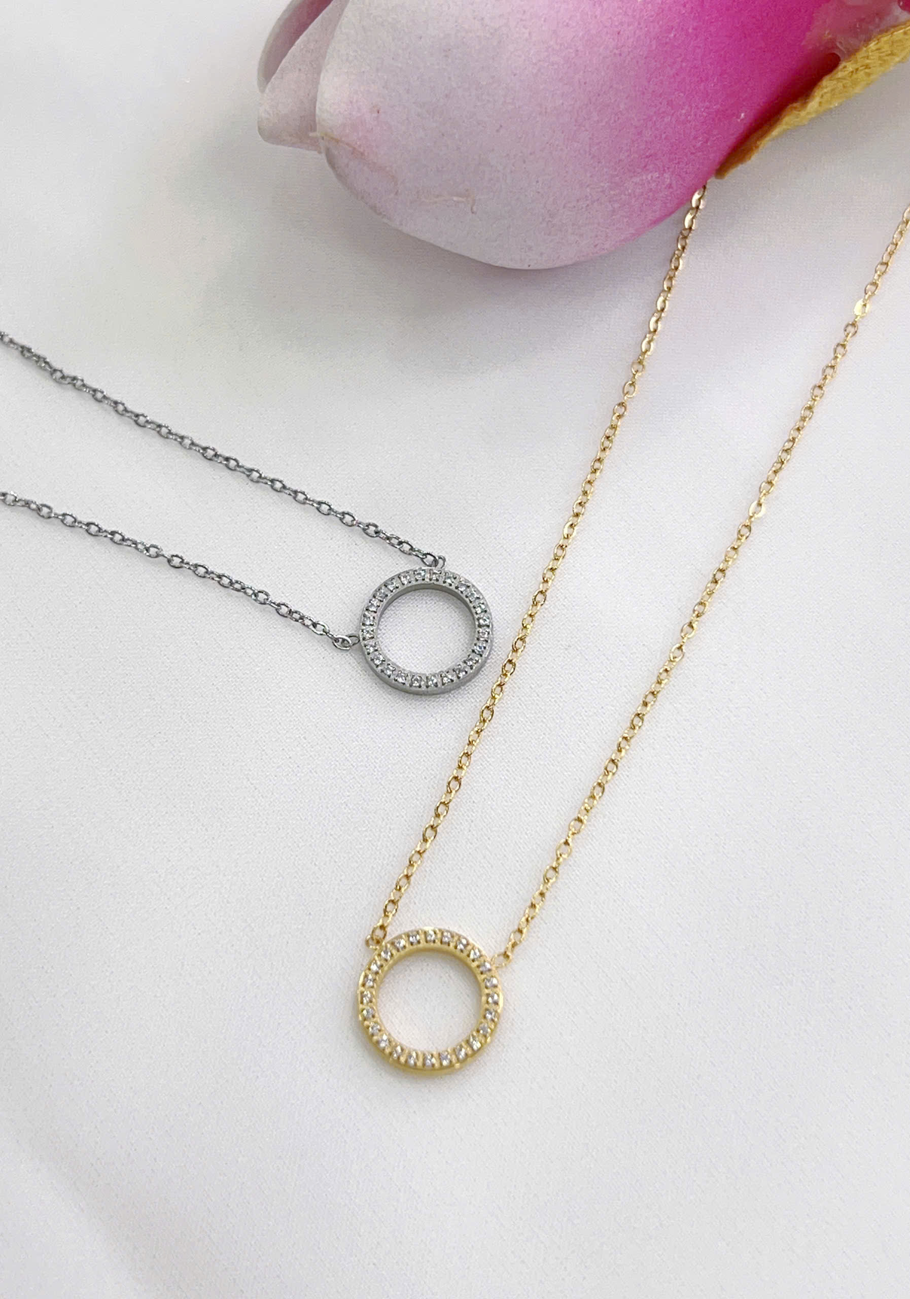 Dây chuyền Titan - TN436 - Vòng tròn đính kim