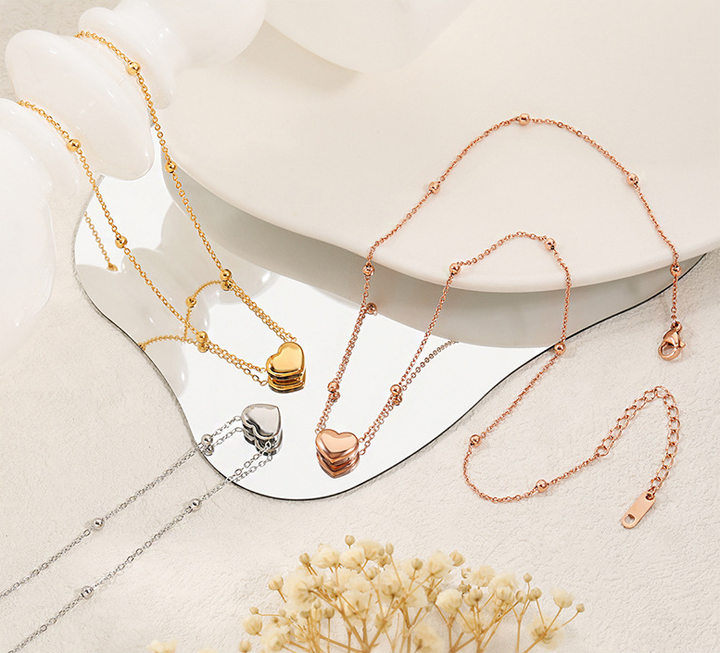 Dây chuyền Titan - TN646 - trái tim dây bi cách điệu