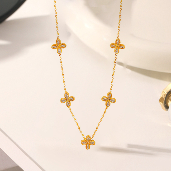 Set trang sức Titan - TN878 - hoa 4 cánh đính đá trắng