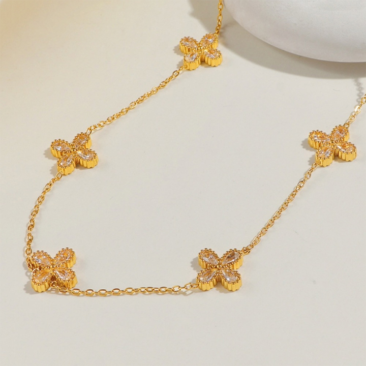 Set trang sức Titan - TN878 - hoa 4 cánh đính đá trắng