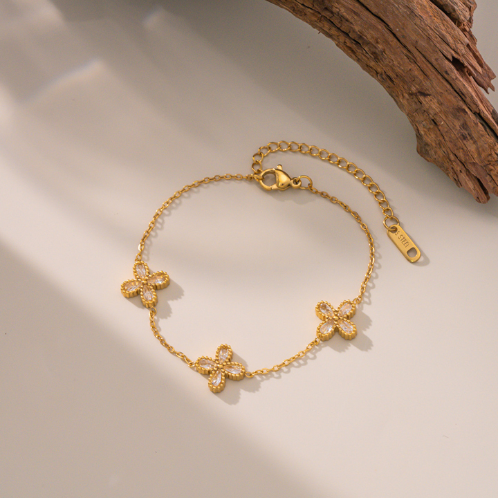 Set trang sức Titan - TN878 - hoa 4 cánh đính đá trắng