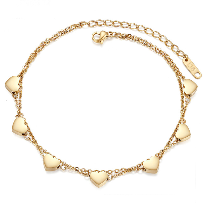 Lắc chân Titan - TA601 - trái tim 2 tầng màu vàng
