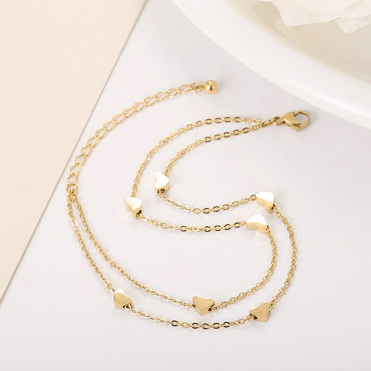 Lắc chân Titan - TA601 - trái tim 2 tầng màu vàng