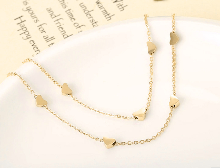 Lắc chân Titan - TA601 - trái tim 2 tầng màu vàng