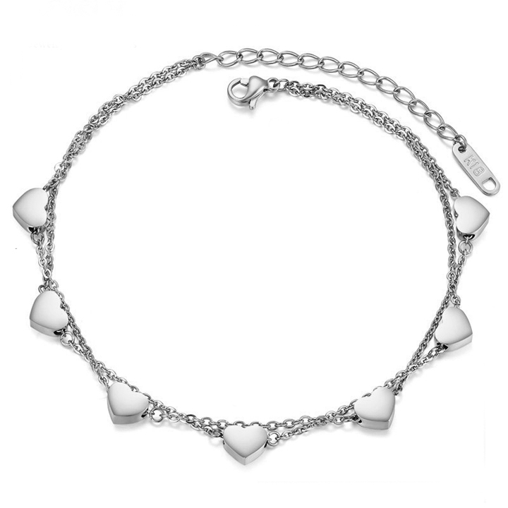 Lắc chân Titan - TA602 - trái tim 2 tầng màu trắng