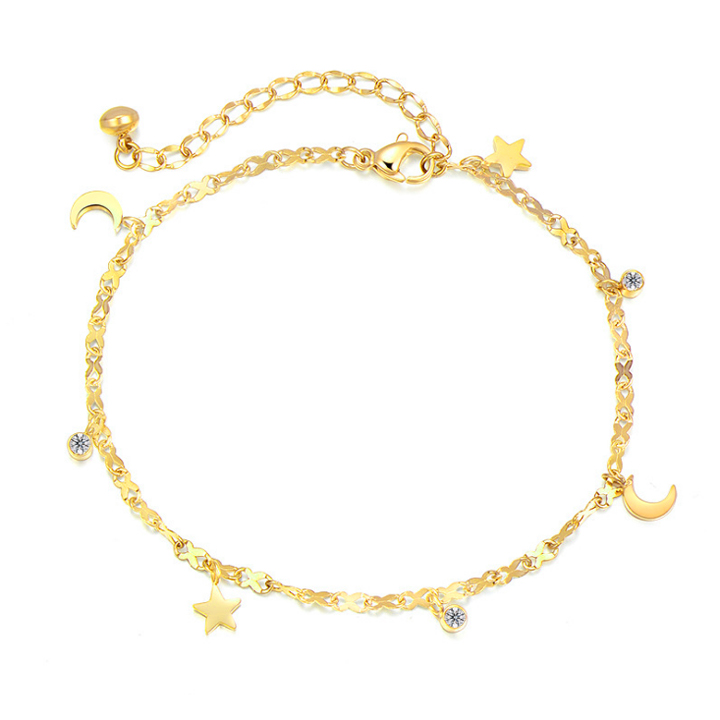 Lắc chân Titan - TA638 - trăng sao cách điệu màu vàng