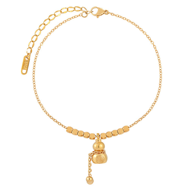 Lắc chân Titan - TA677 - hồ lô cách điệu hạt vuông