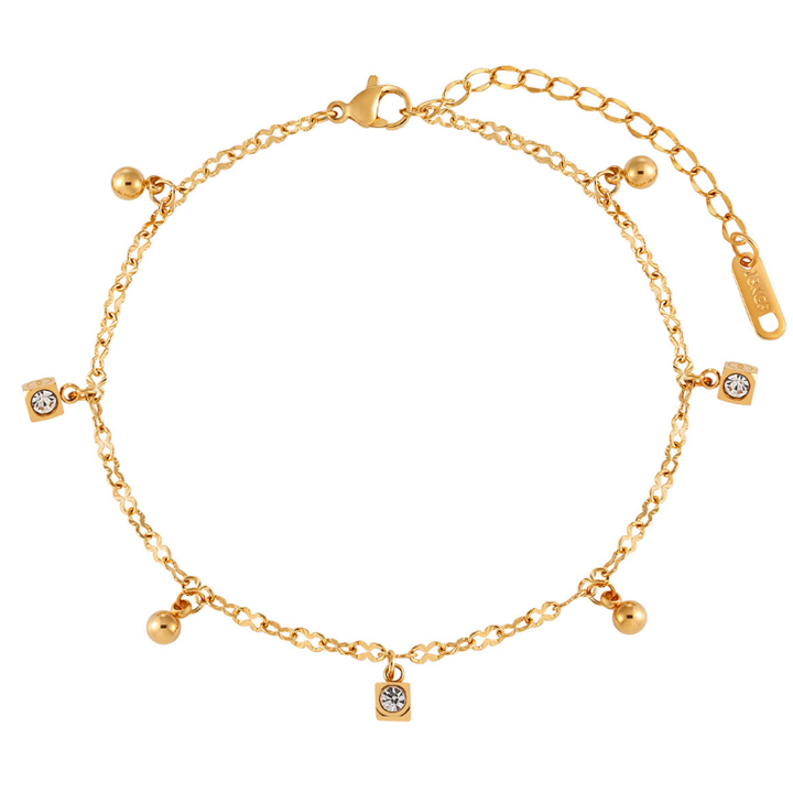 Lắc chân Titan - TA678 - hạt khối vuông LV cách điệu bi