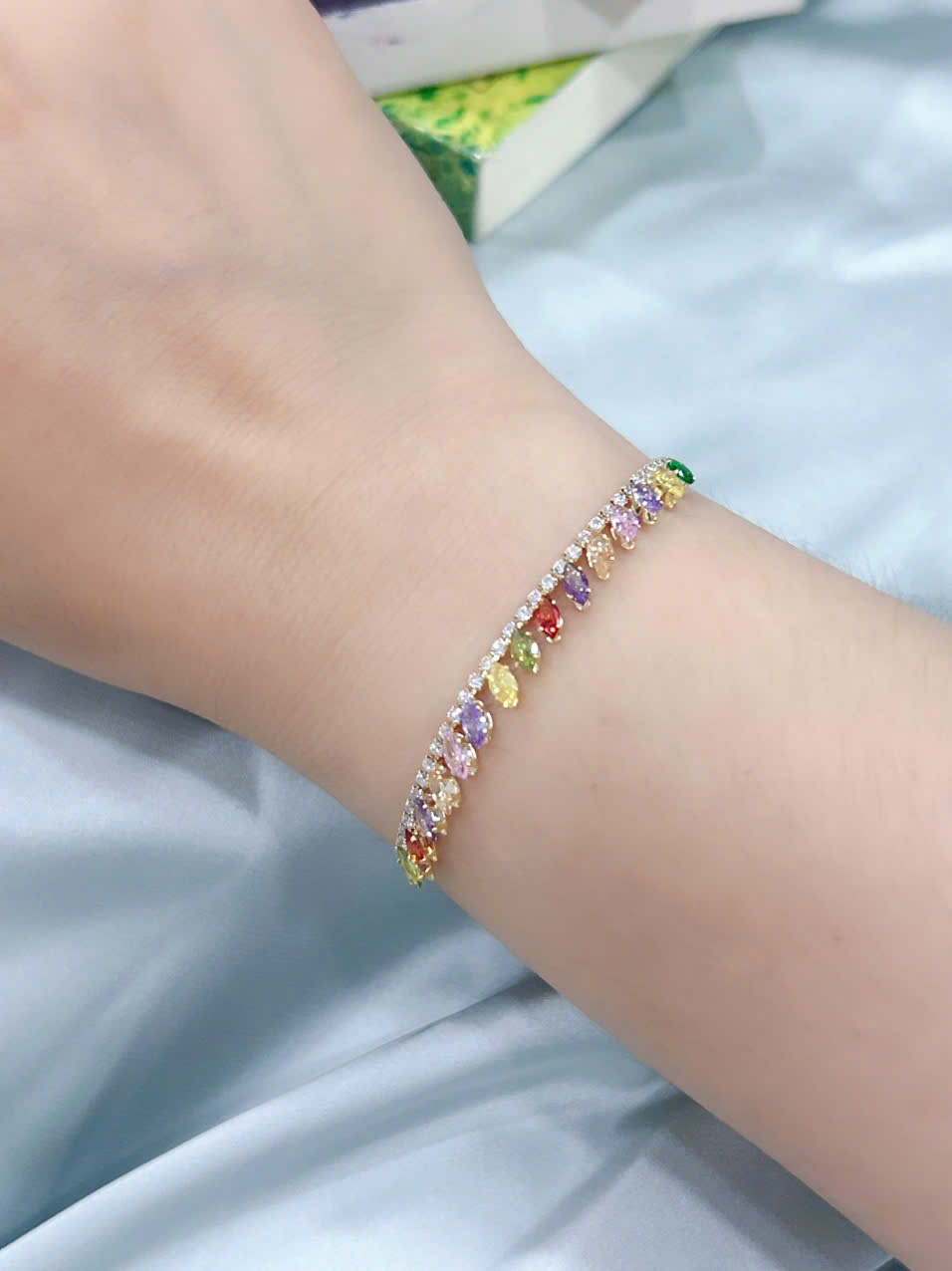 Lắc tay Bạc - TM023 - Đính đá đa sắc