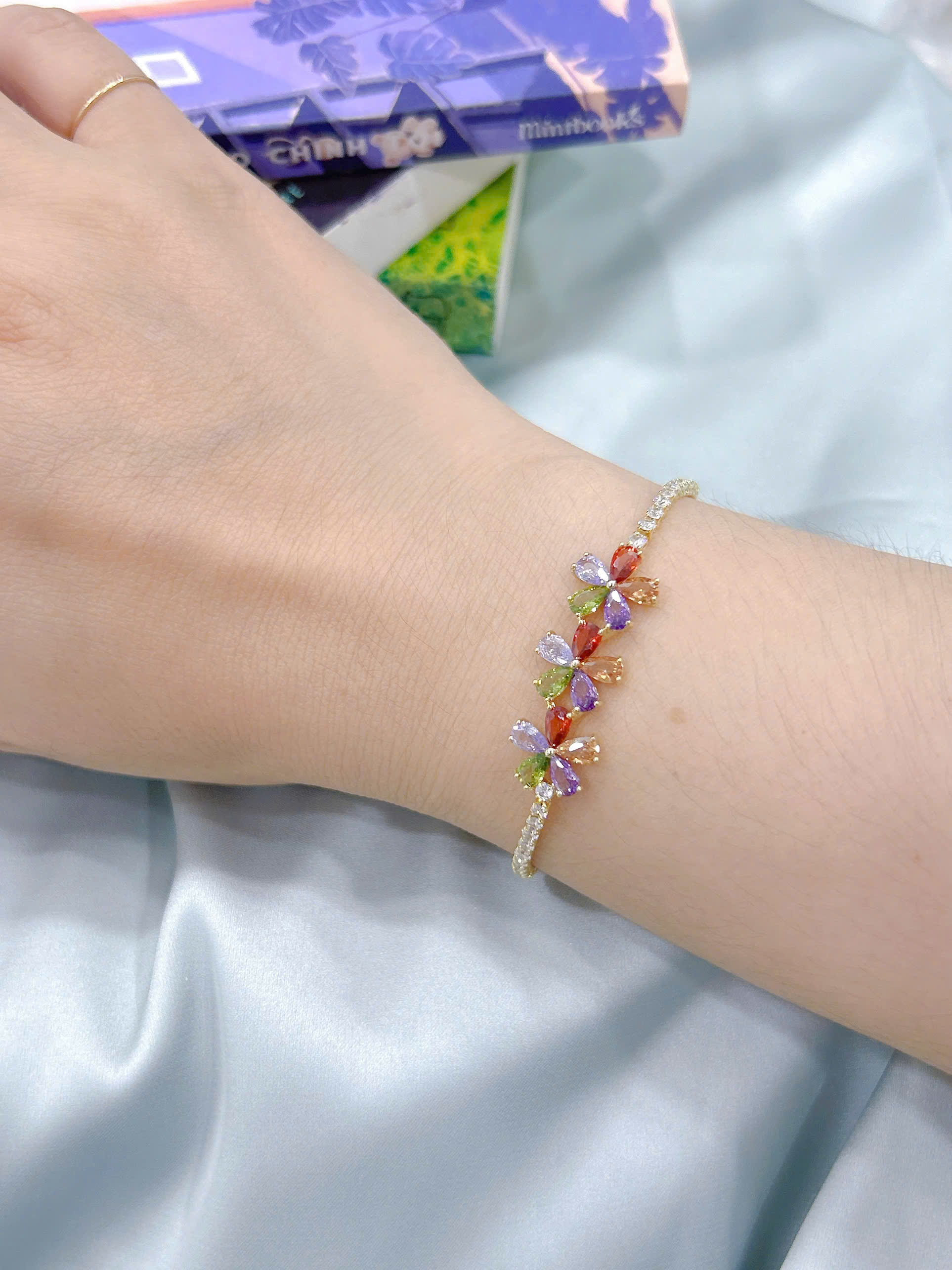 Lắc tay Bạc - TM020 - Hoa đính đá đa sắc