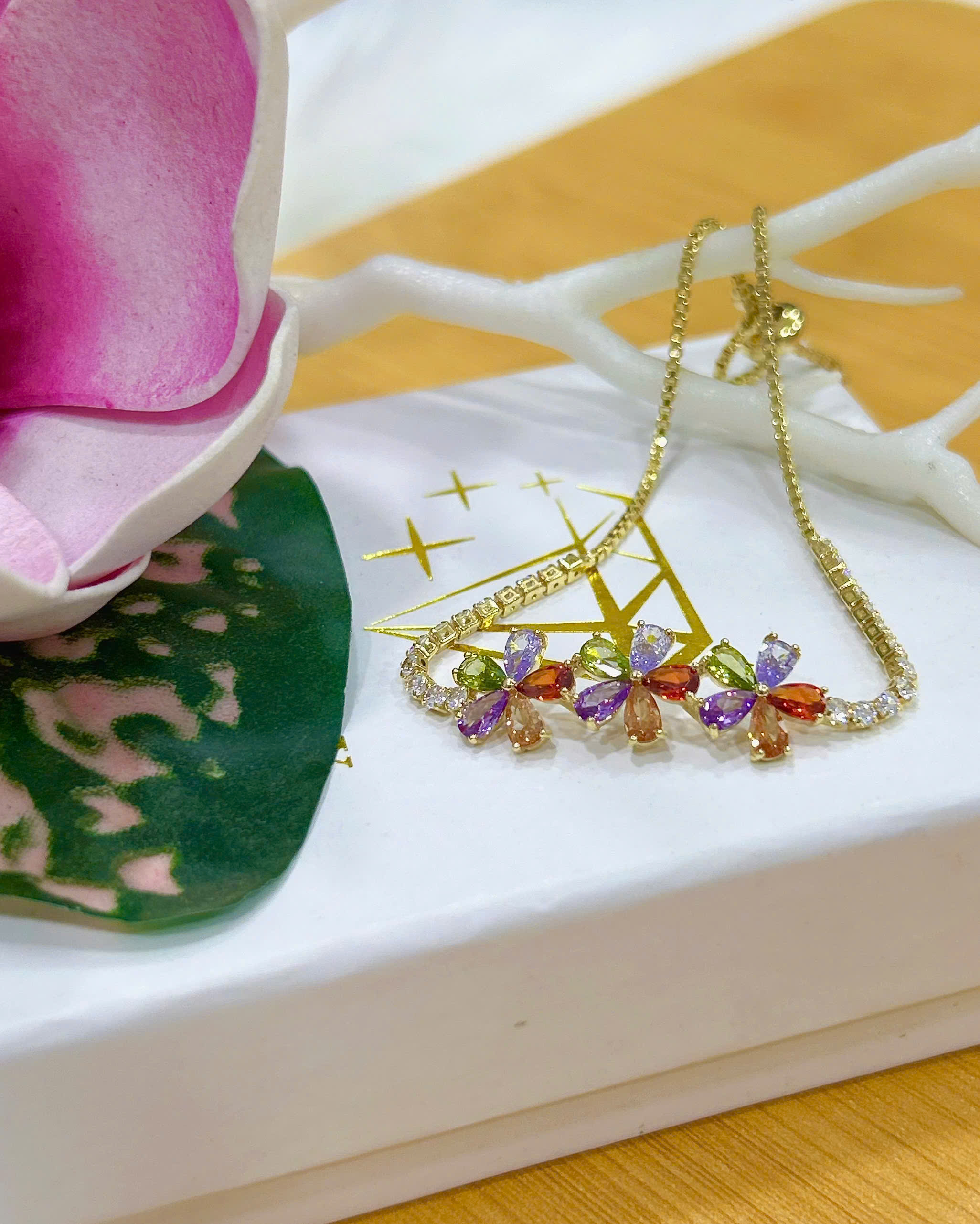 Lắc tay Bạc - TM020 - Hoa đính đá đa sắc