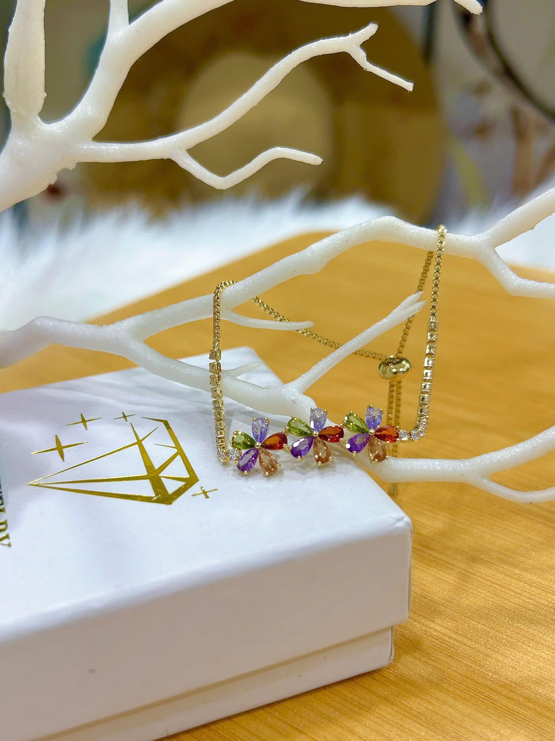 Lắc tay Bạc - TM020 - Hoa đính đá đa sắc