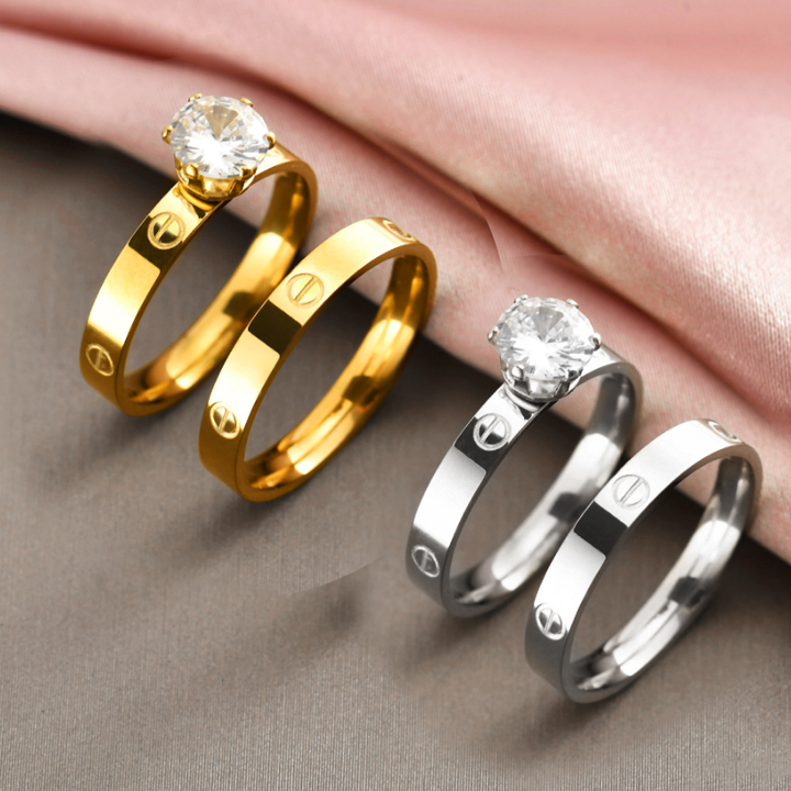 Nhẫn Titan - TC079 - Set 2 nhẫn thời trang Cartier hột cao (có tách lẻ)