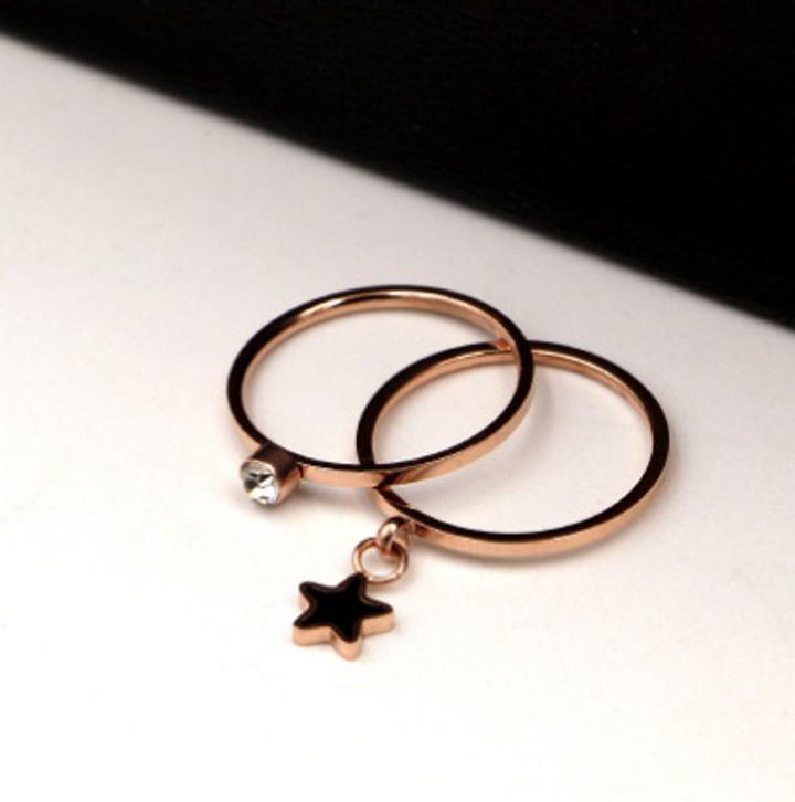 Nhẫn Titan - TC083 - Bộ 2 chiếc ngôi sao mạ vàng hồng