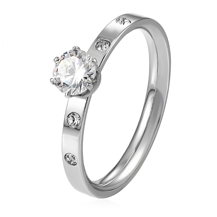 Nhẫn Titan - TC101 - 1 hột đứng màu trắng