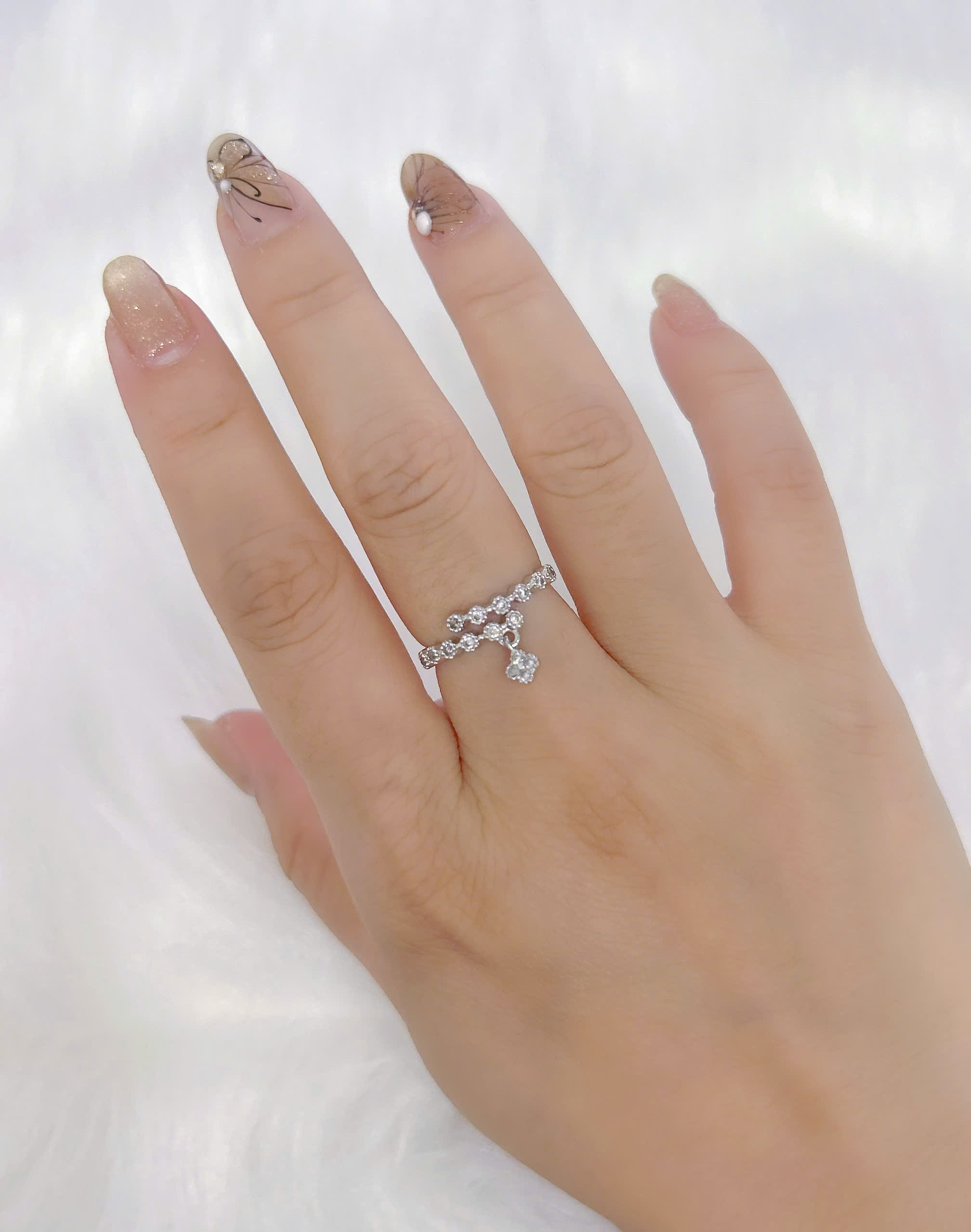 Nhẫn Titan - TM013 - Cỏ 4 lá đính kim freesize