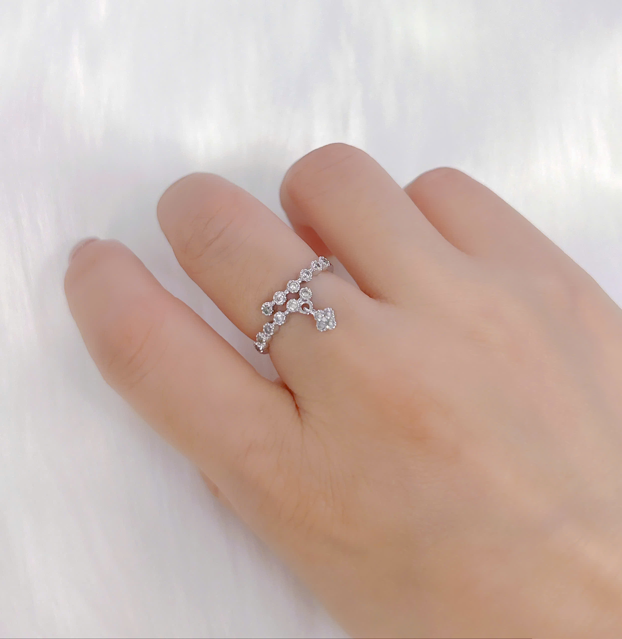 Nhẫn Titan - TM013 - Cỏ 4 lá đính kim freesize