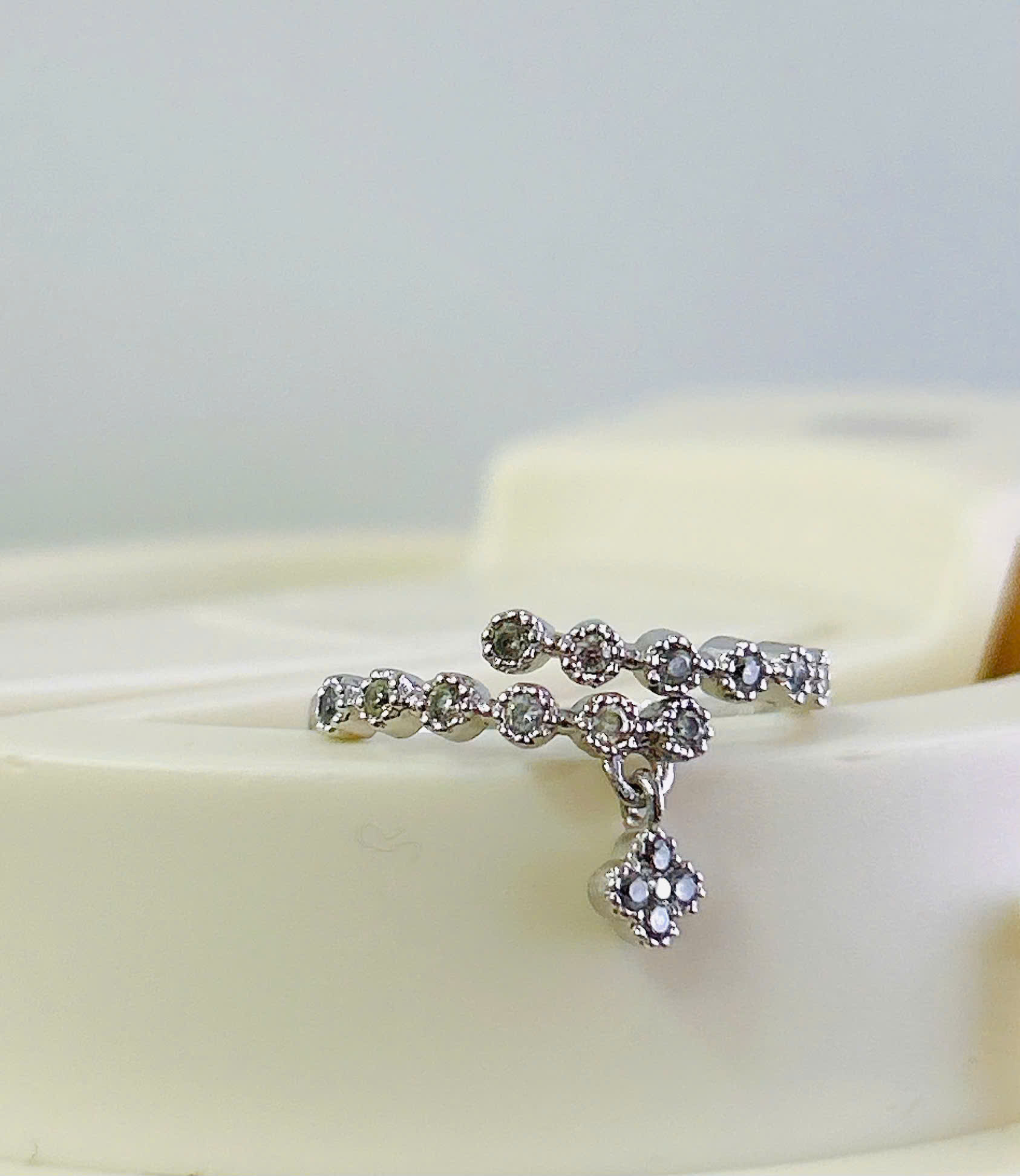 Nhẫn Titan - TM013 - Cỏ 4 lá đính kim freesize