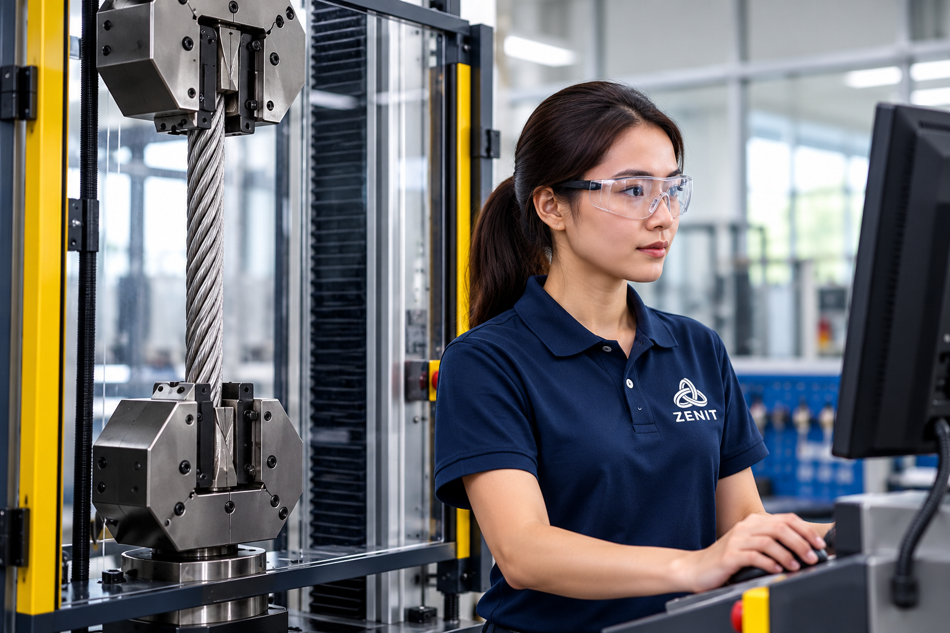 Zenit quality technician at tensile testing equipment — AI visual