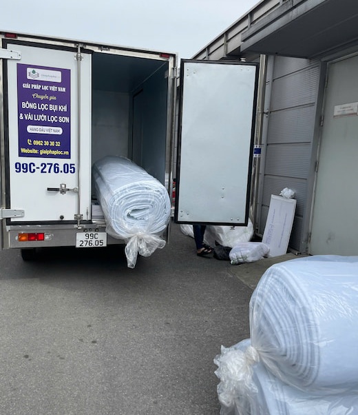 Bông lọc bụi 10mm đang được xếp hàng tại nhà máy Hà Nội