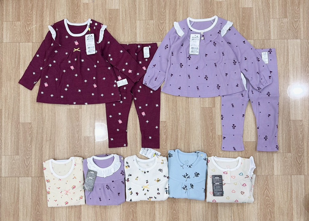 Bộ cotton tổ ong bé gái