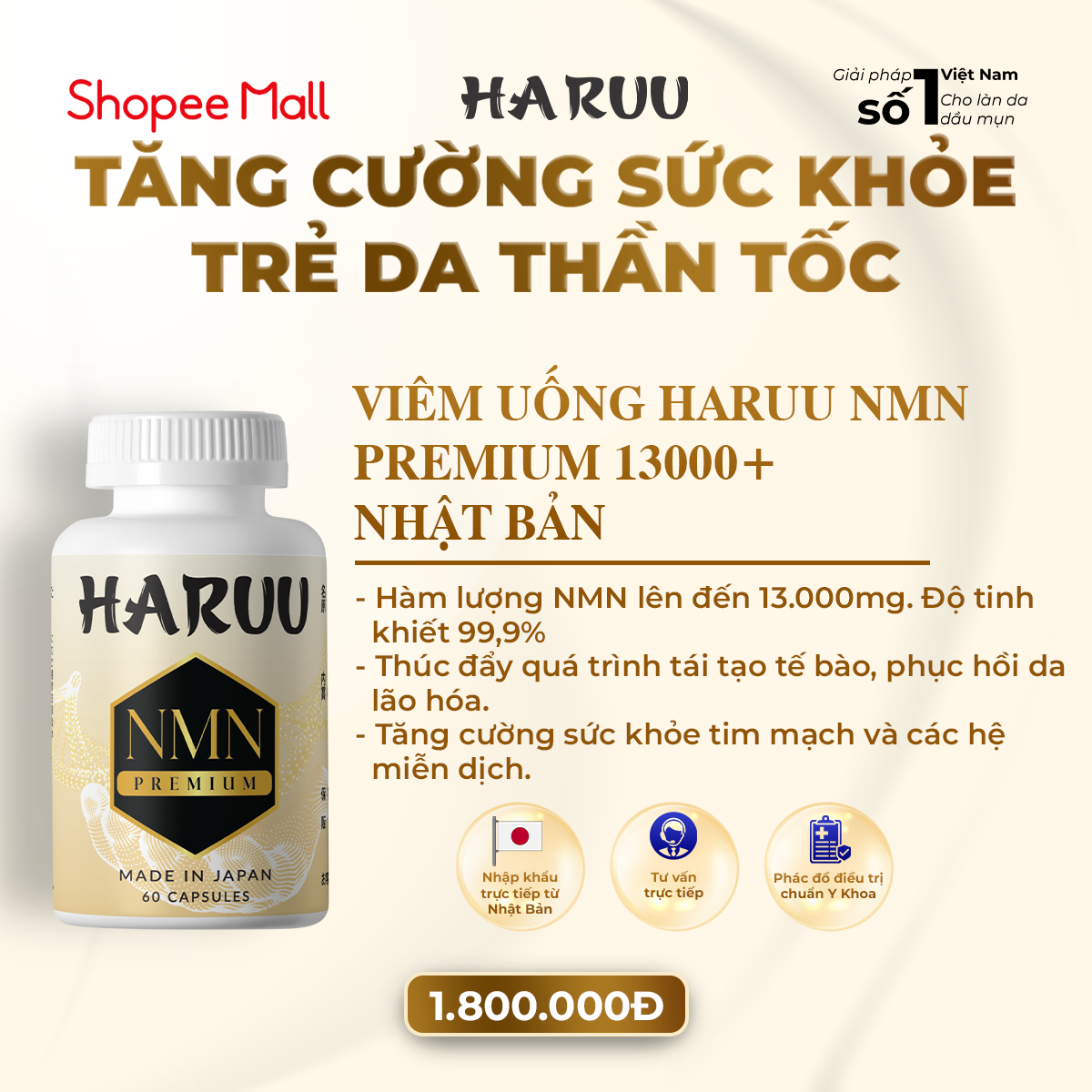 Viên Uống NMN 13000+ Premium Haruu - Chìa Khóa Trẻ Hóa Từ Bên Trong