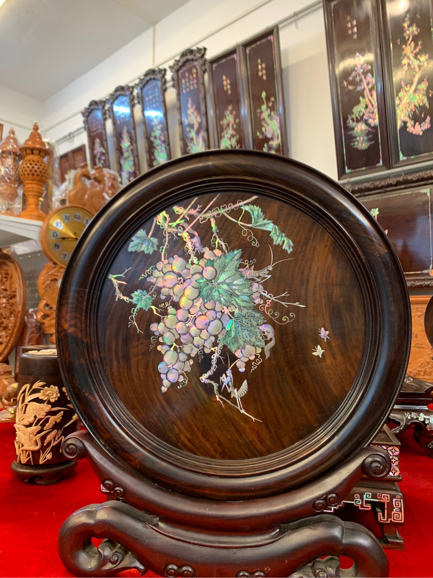 Đĩa gỗ trắc khảm Ốc