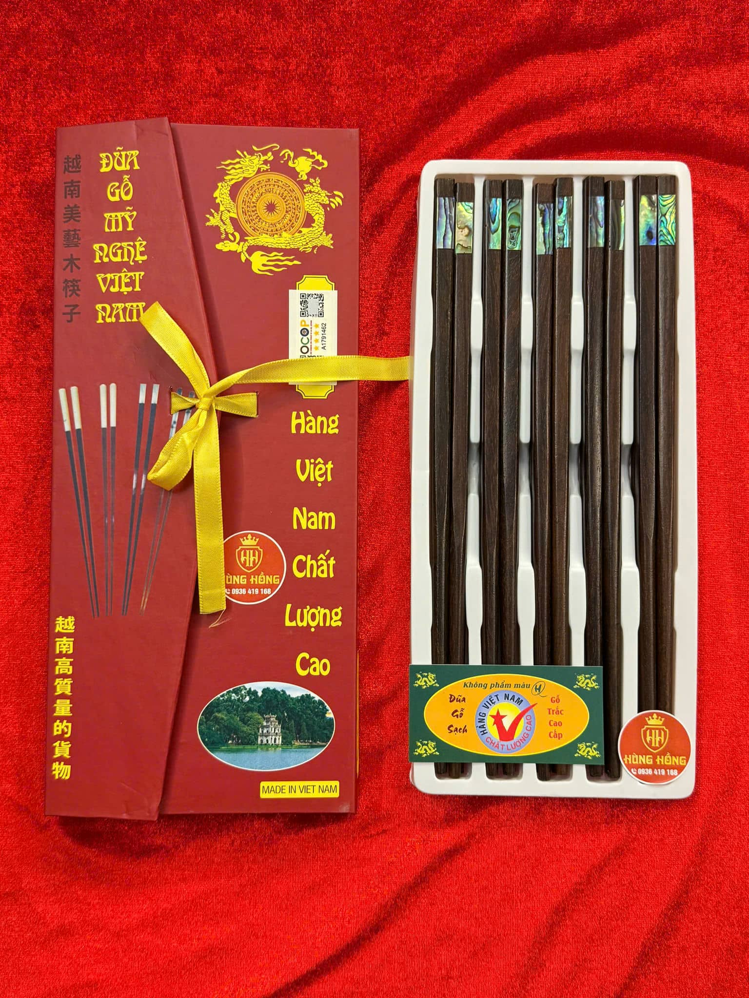 Đũa gỗ trắc khảm bào ngư đầu vuông