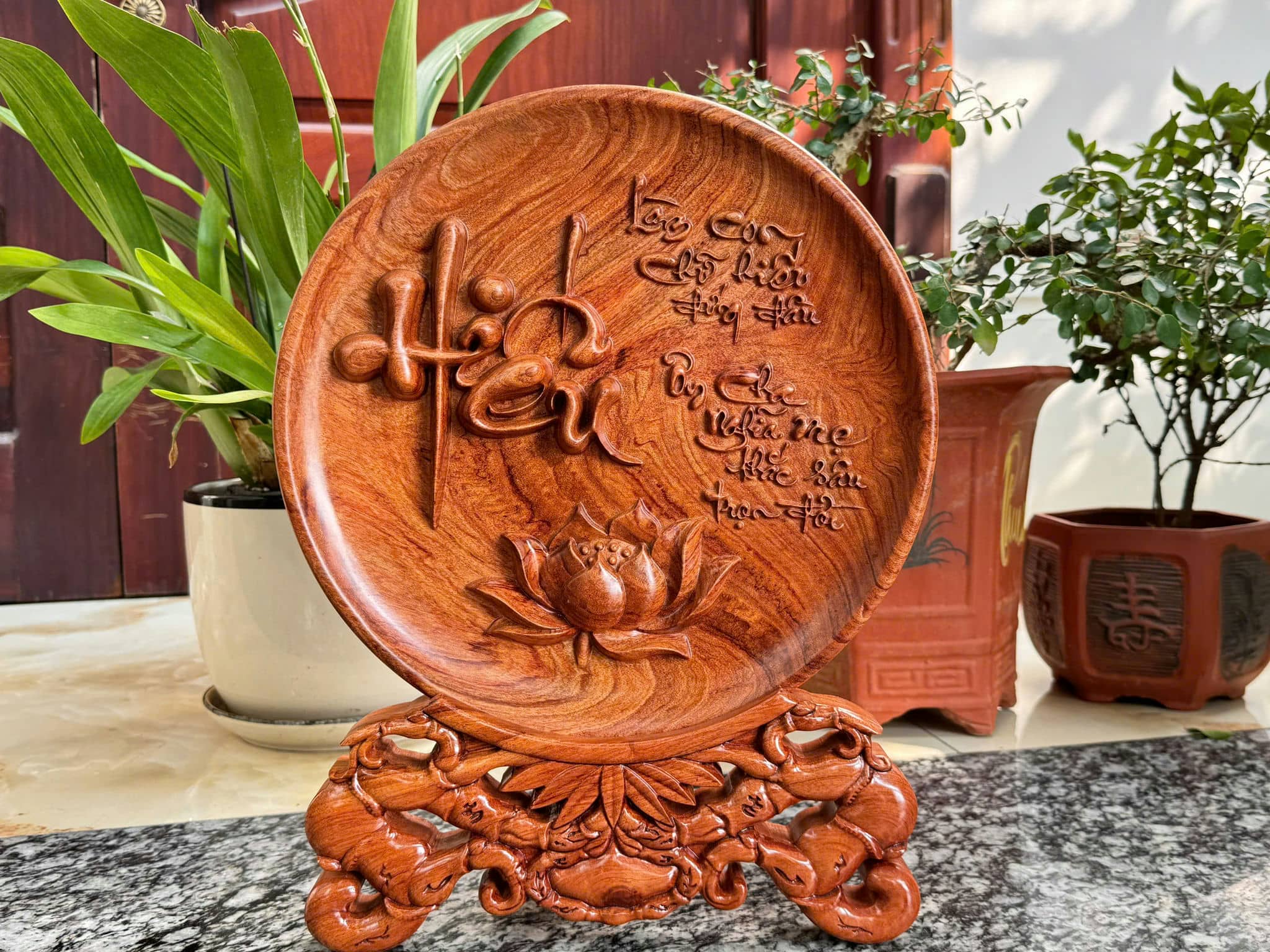 Đĩa gỗ chữ Hiếu