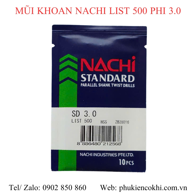 Mũi khoan Nachi list 500 phi 1.5 đến phi 10