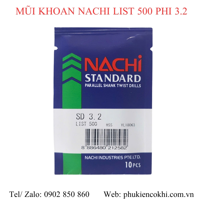 Mũi khoan Nachi list 500 phi 1.5 đến phi 10