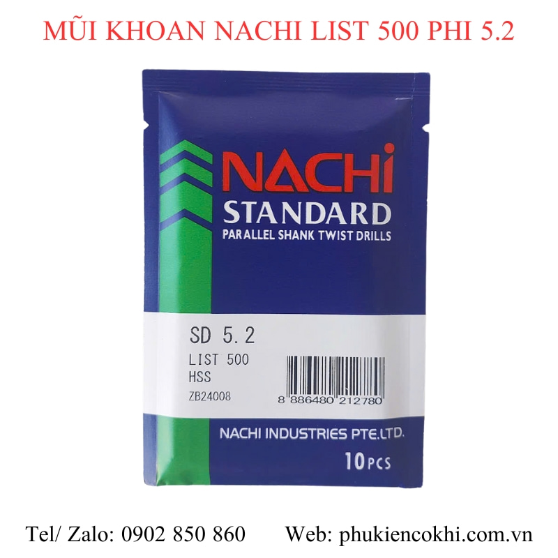 Mũi khoan Nachi list 500 phi 1.5 đến phi 10