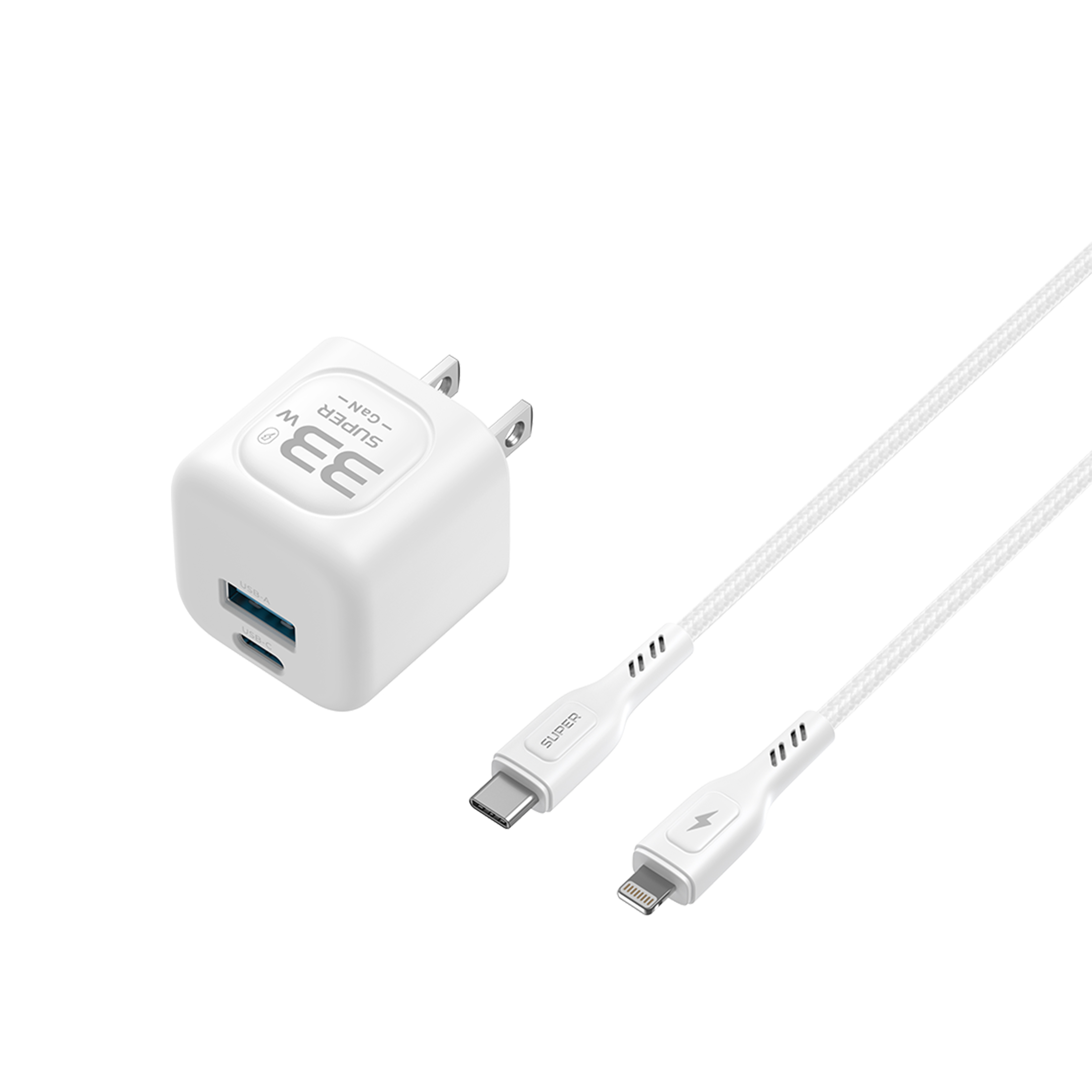 Bộ sạc nhanh SUPER AB33S GaN 1C1A  33W  kèm cáp Type C-Lightning 1m