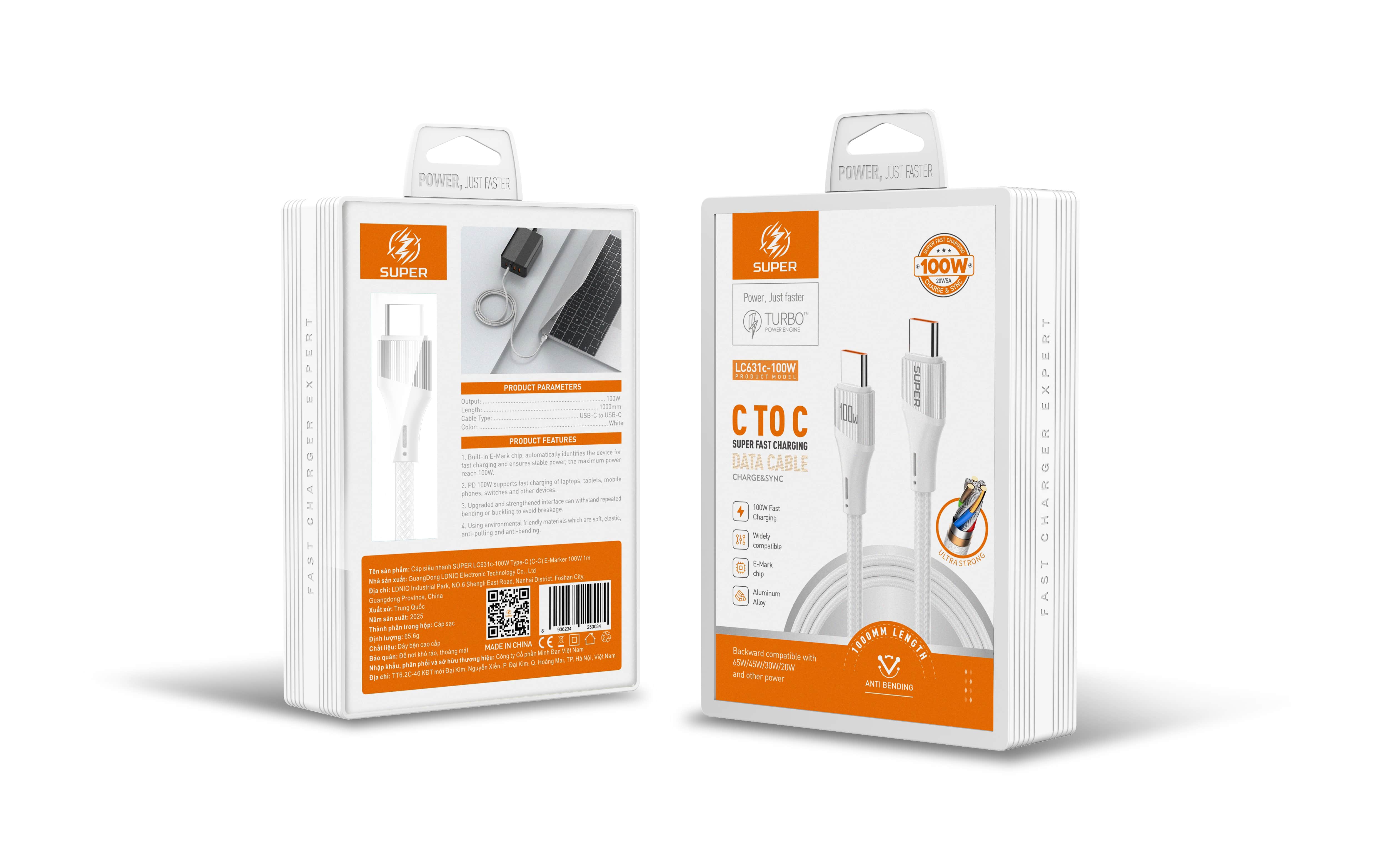 Cáp siêu nhanh SUPER LC631c-100W Type-C (C-C) E-Marker 100W 1m